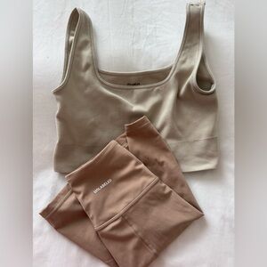 Unlabeled Beige and Brown Bra Biker Set NWOT 🤎